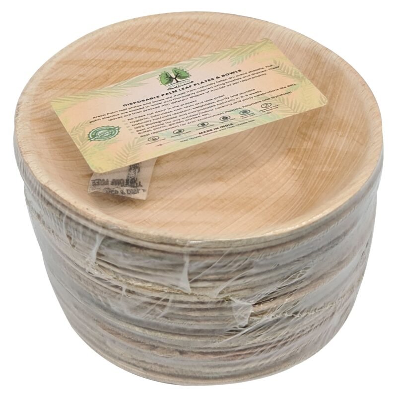 Disposable Palm Leaf Bowl 5" Round Deep Bowl Pack of 25| Eco-Friendly Plates | Pearl Naturals - Image 2