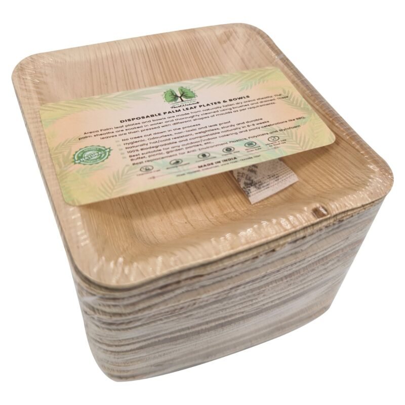Disposable Palm Leaf Bowl 4" Square Pack of 25 | Eco-Friendly Plates | Pearl Naturals - Image 2