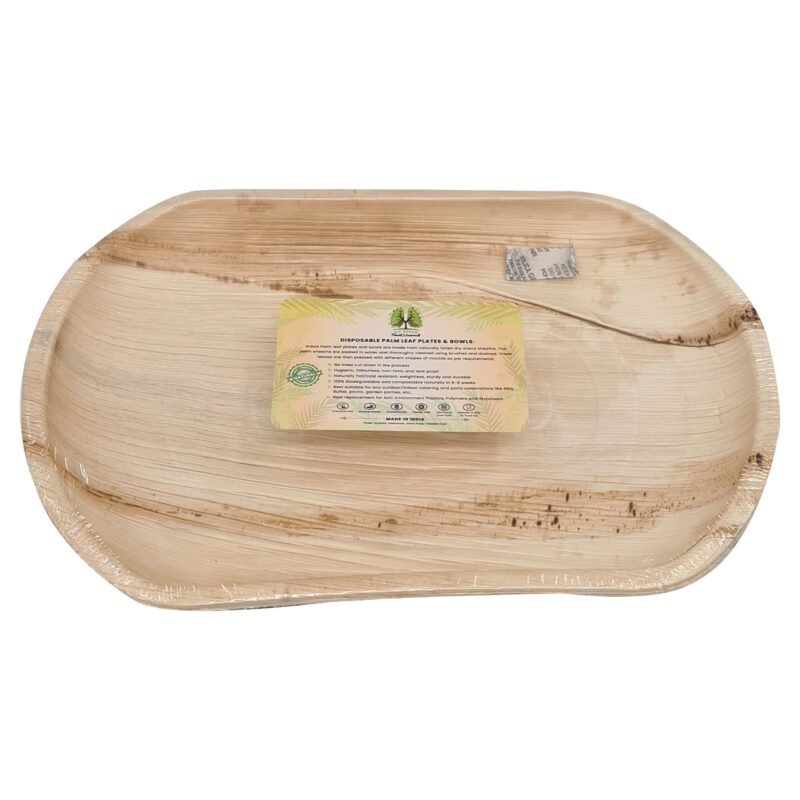 Disposable Palm Leaf Serving Tray  14"x10" Medium Oval Pack of 5 | Eco-Friendly Plates | Pearl Naturals