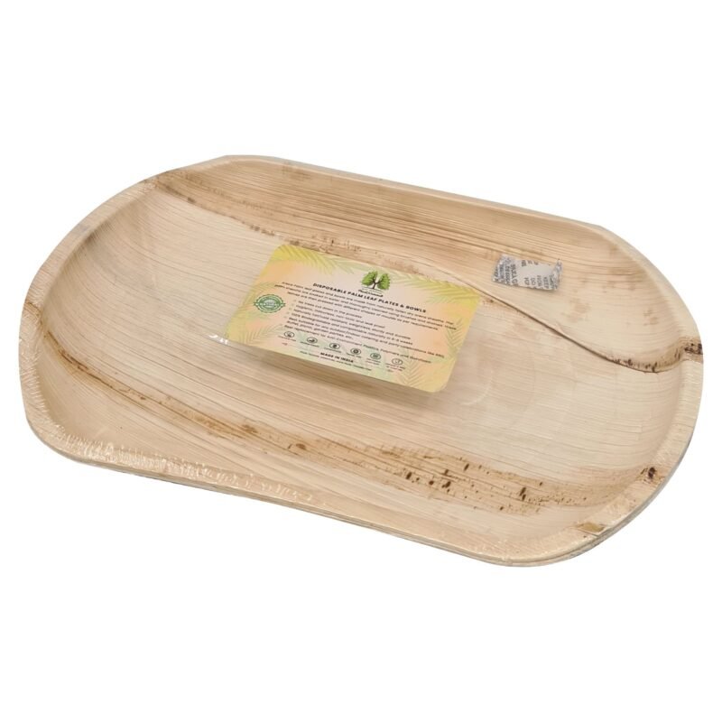 Disposable Palm Leaf Serving Tray  14"x10" Medium Oval Pack of 5 | Eco-Friendly Plates | Pearl Naturals - Image 2