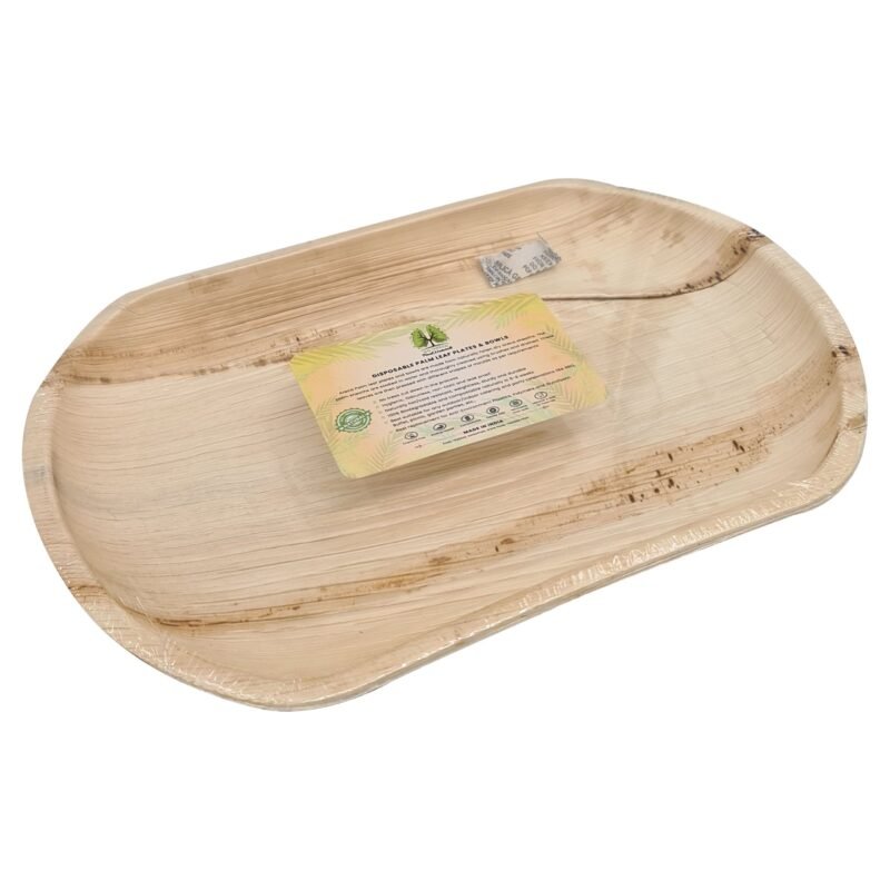 Disposable Palm Leaf Serving Tray  14"x10" Medium Oval Pack of 5 | Eco-Friendly Plates | Pearl Naturals - Image 4