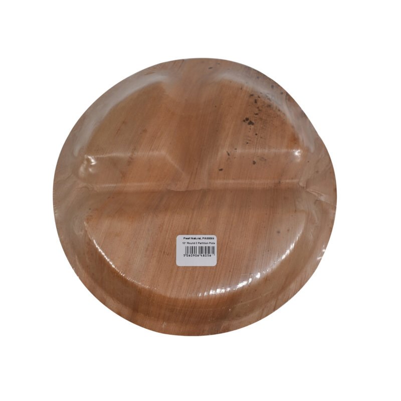Disposable Palm Leaf Plates 10" Round 3 Partition Pack of 10 | Eco-Friendly Plates | Pearl Naturals - Image 2