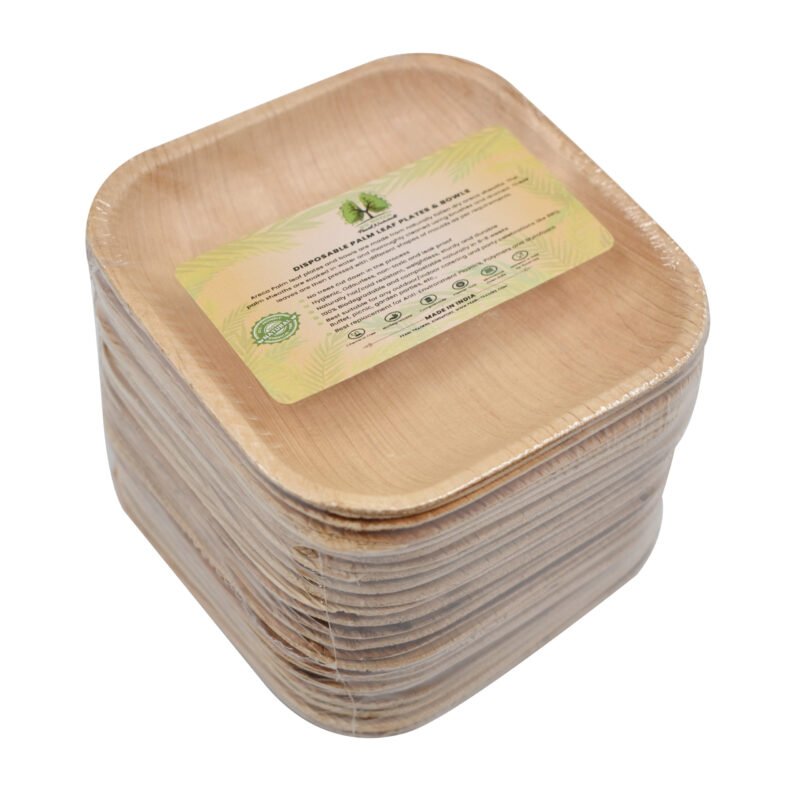 Disposable Palm Leaf Plates  4.5" Square Plate Pack of 25 | Eco-Friendly Plates | Pearl Naturals