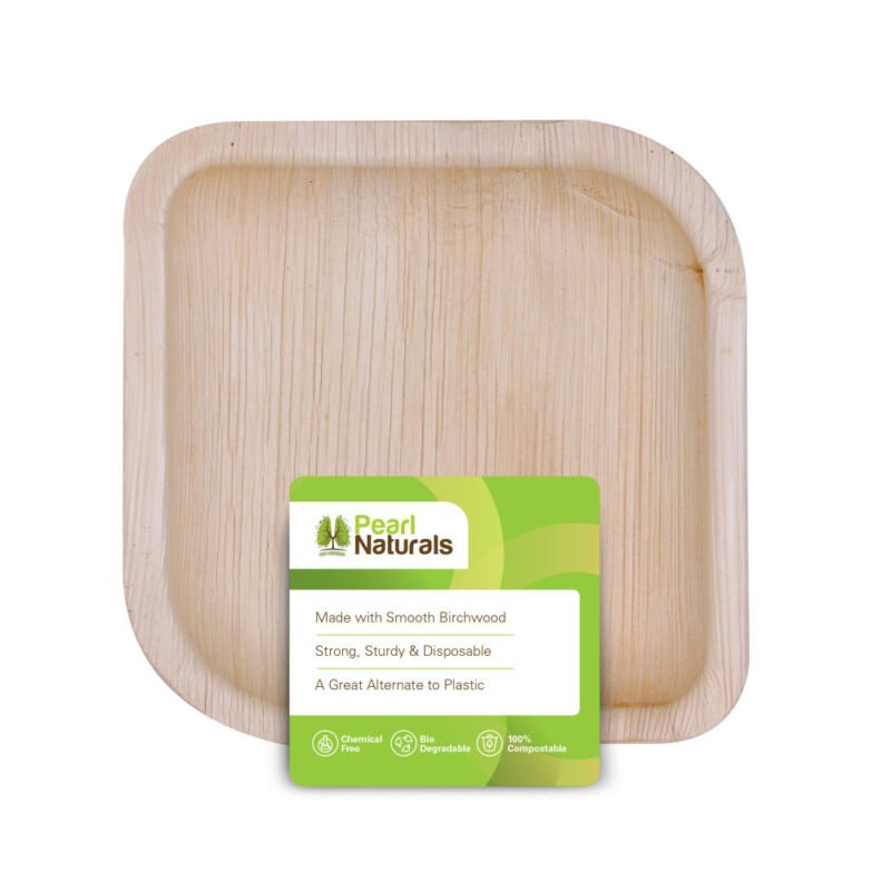 Disposable Palm Leaf Plate 6.25" Square Pack of 25 | Eco-Friendly Plates | Pearl Naturals - Image 2