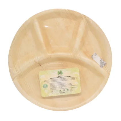 Disposable Palm Leaf Plates 12" Round 4 Partition Pack of 10 | Eco-Friendly Plates | Pearl Naturals