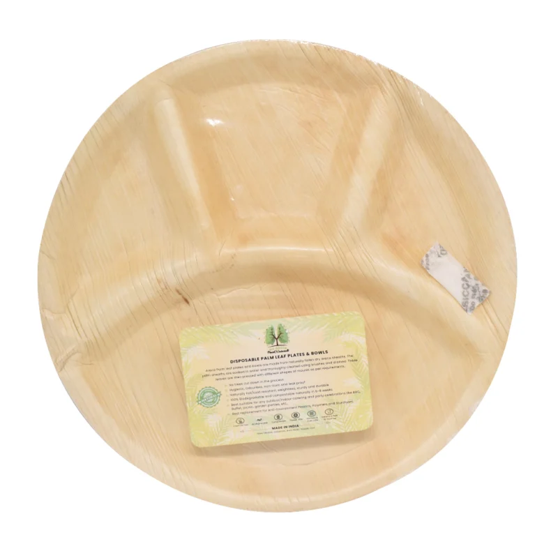 Disposable Palm Leaf Plates 12" Round 4 Partition Pack of 10 | Eco-Friendly Plates | Pearl Naturals