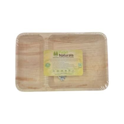 Disposable Palm Leaf Plate 11"X 7" Rectangle 2-Compartment Pack of 10 | Eco-Friendly Plates | Pearl Naturals