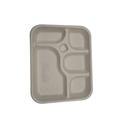 Disposable Sugarcane Bagasse 12" Chuk 5-Compartment Meal Tray Plate Pack of 25 / Wholesale 125pcs | Pearl Naturals