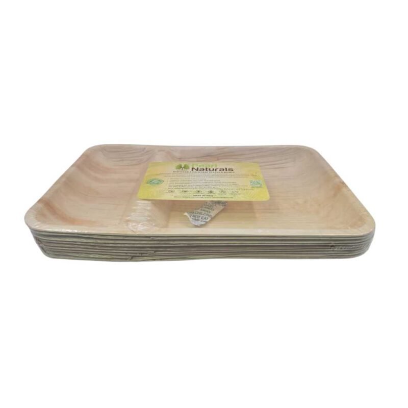 Disposable Palm Leaf Plate 11"X 7" Rectangle 2-Compartment Pack of 10 | Eco-Friendly Plates | Pearl Naturals - Image 3