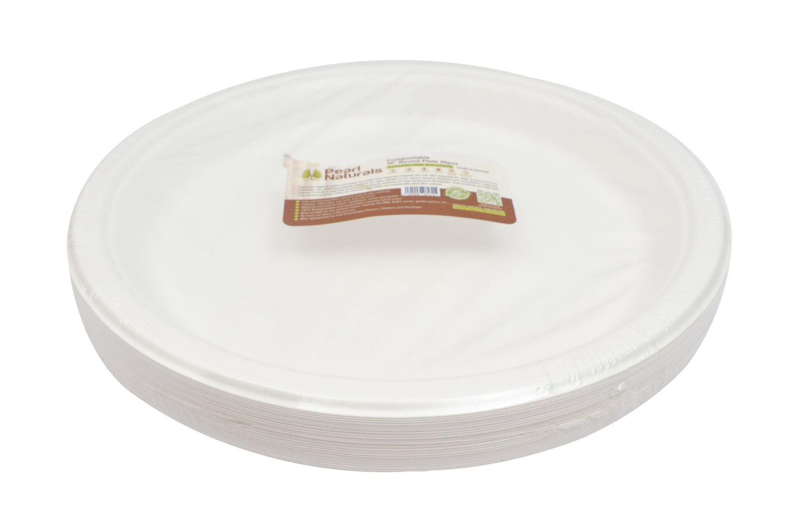 Disposable Sugarcane Pulp White Bagasse 10" Round Plate 25PCS | Pearl Naturals