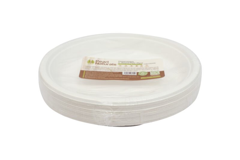 Disposable Sugarcane Pulp White Bagasse 7" Round Plate 25PCS | Pearl Naturals