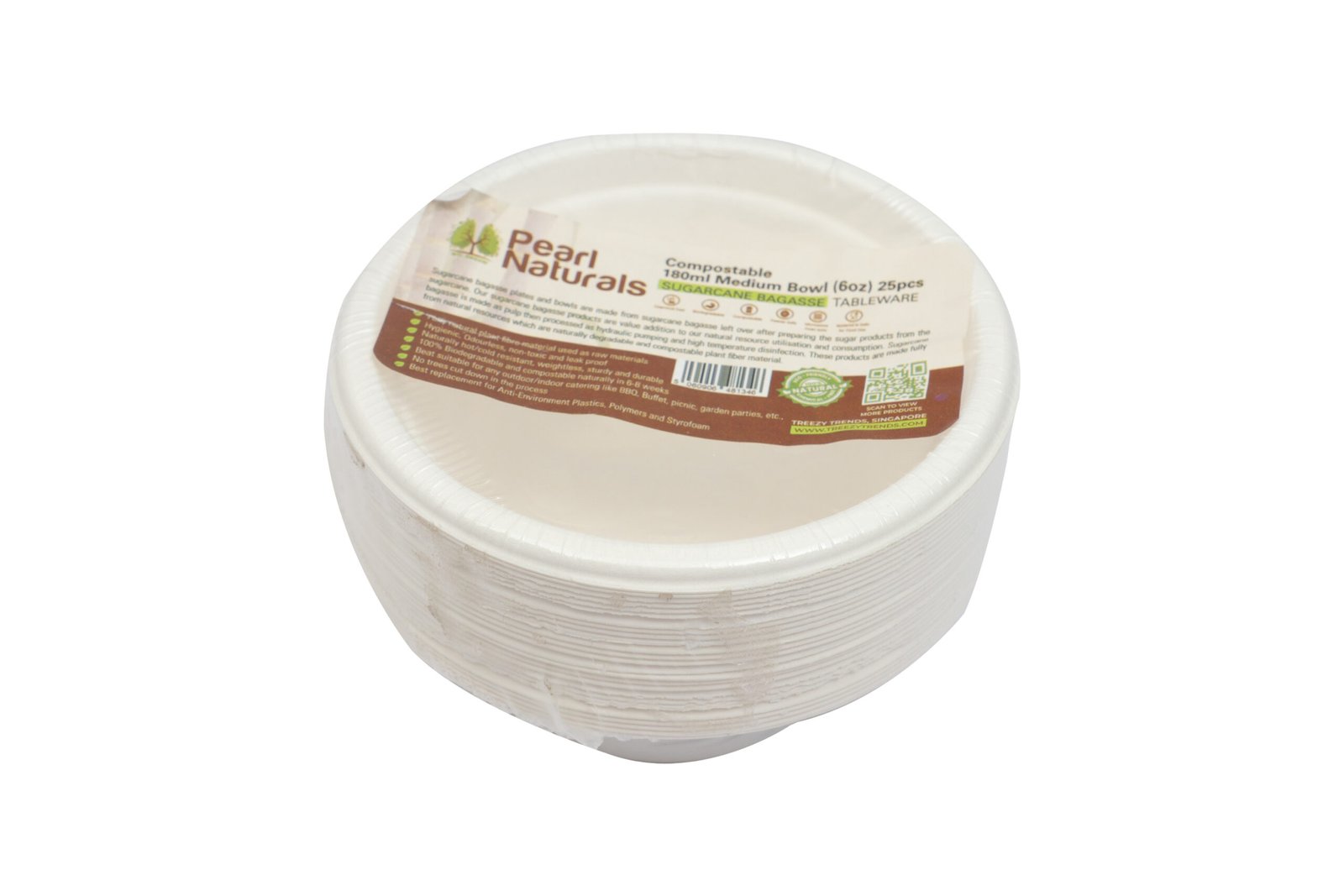 Disposable Sugarcane White Bagasse 180mL Round Bowl Pack of 25 | Pearl Naturals