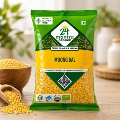 24 Mantra Organic Unpolished Moong Dal/Moong Dal Yellow/Pesarupappu - 500gms | 100% Organic | Chemical Free & Pesticides