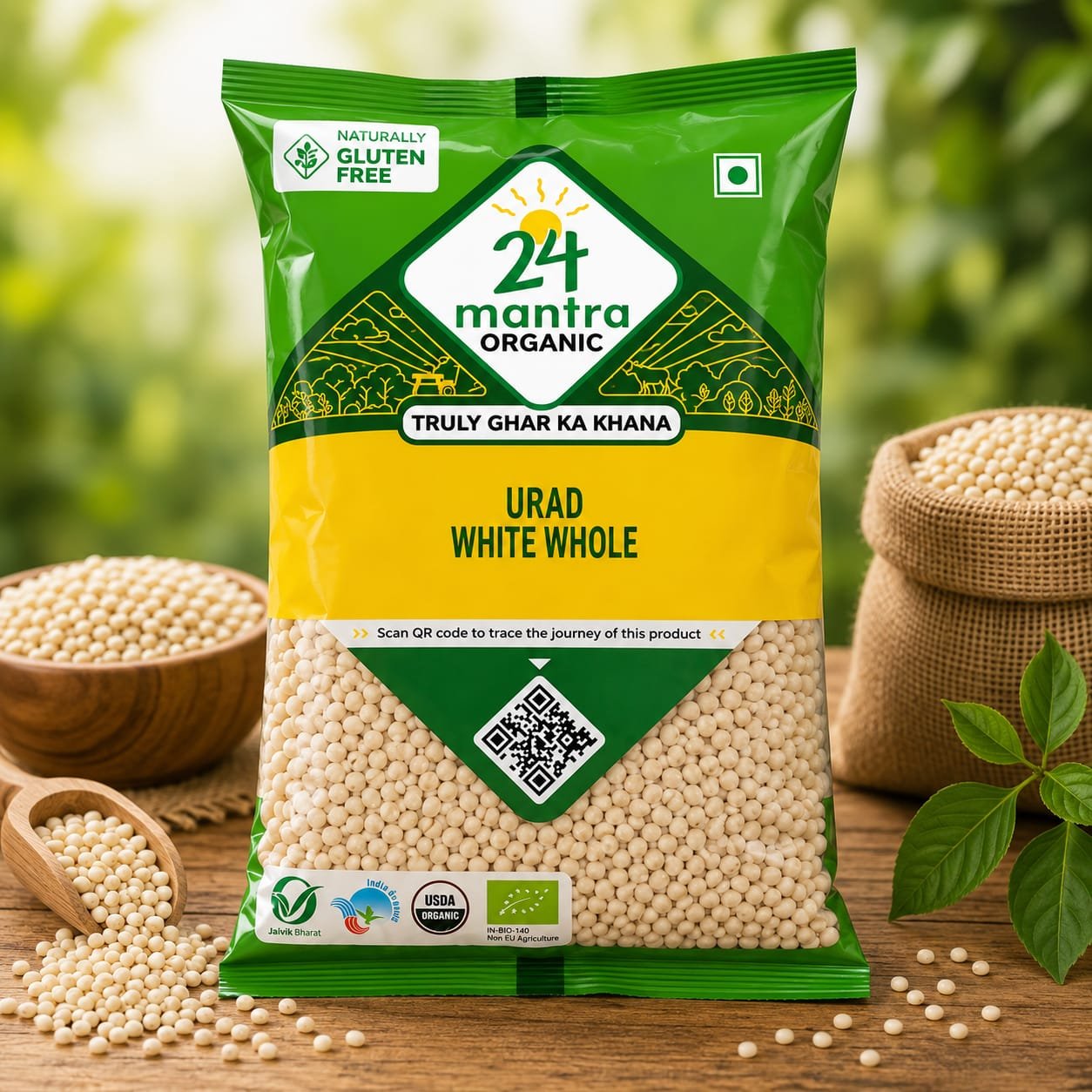 24 Mantra Organic Unpolished Urad Dal White Whole / Minapa Pappu - 500gms | Pack of 1 | 100% Organic