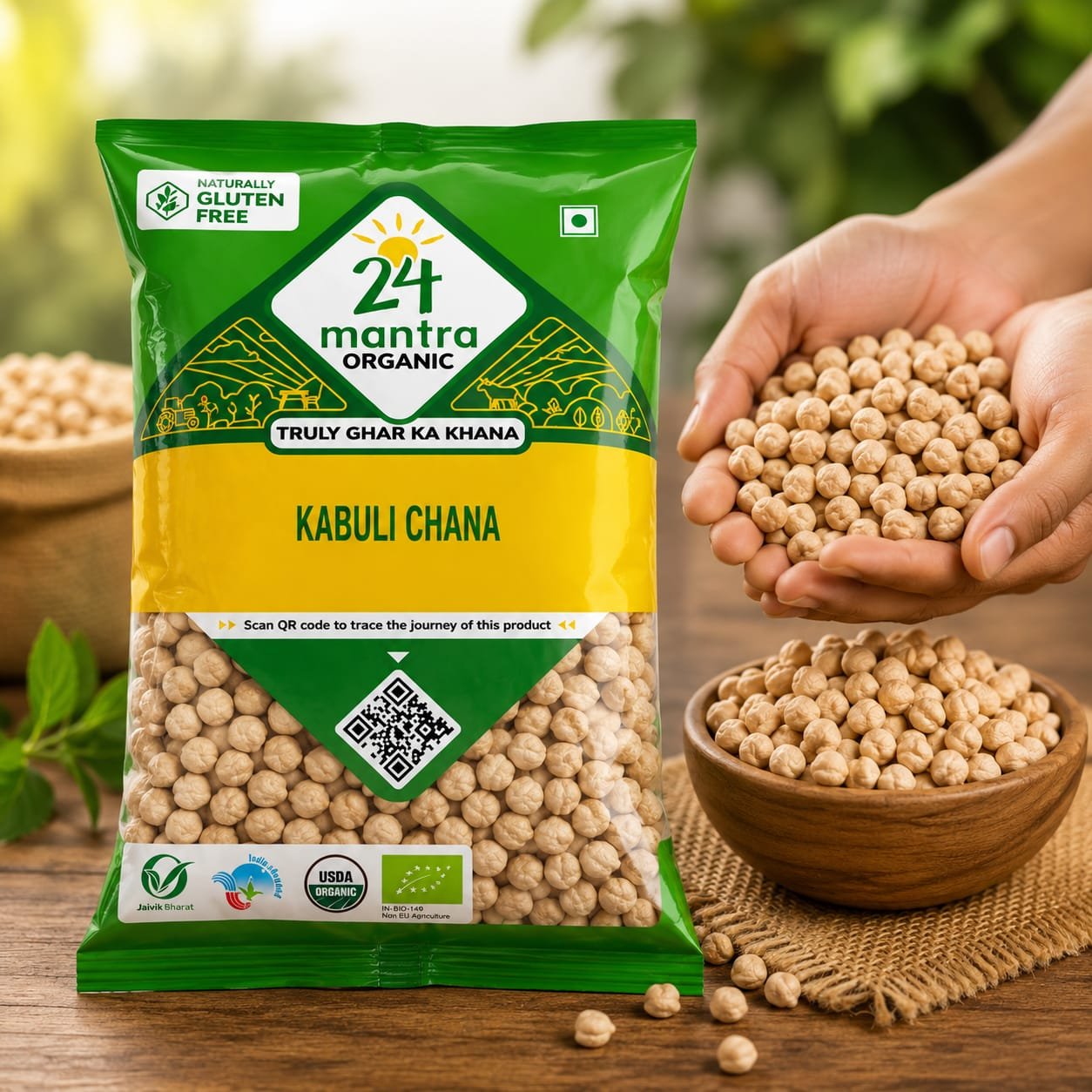 24 Mantra Organic Unpolished Kabuli Chana / White Chickpeas / Chole - 500gms | 100% Organic | Chemical Free & Pesticides