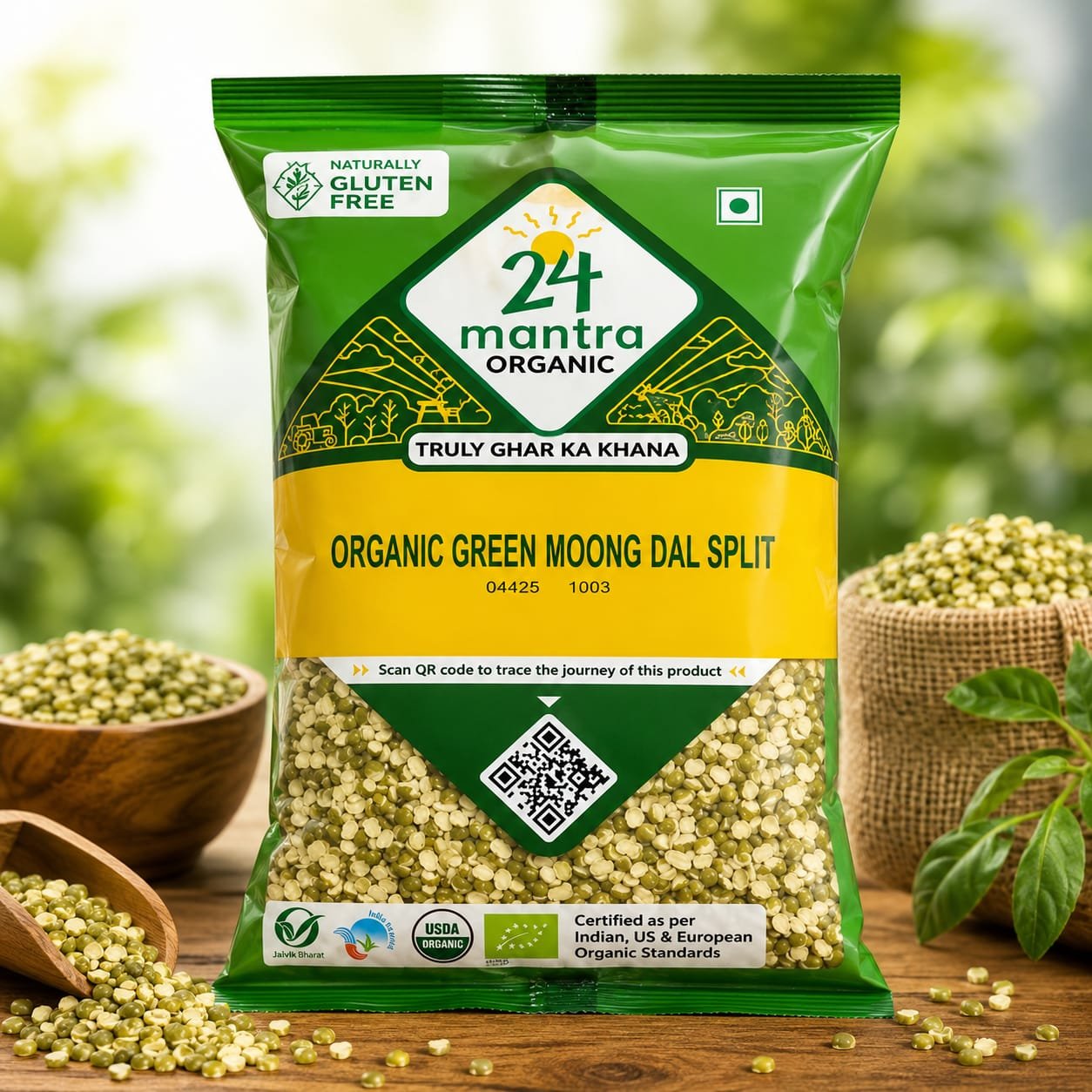 24 Mantra Organic Unpolished Green Moong Dal Split/Hari Moong Dal Split/Green Gram - 500gms | 100 % Organic