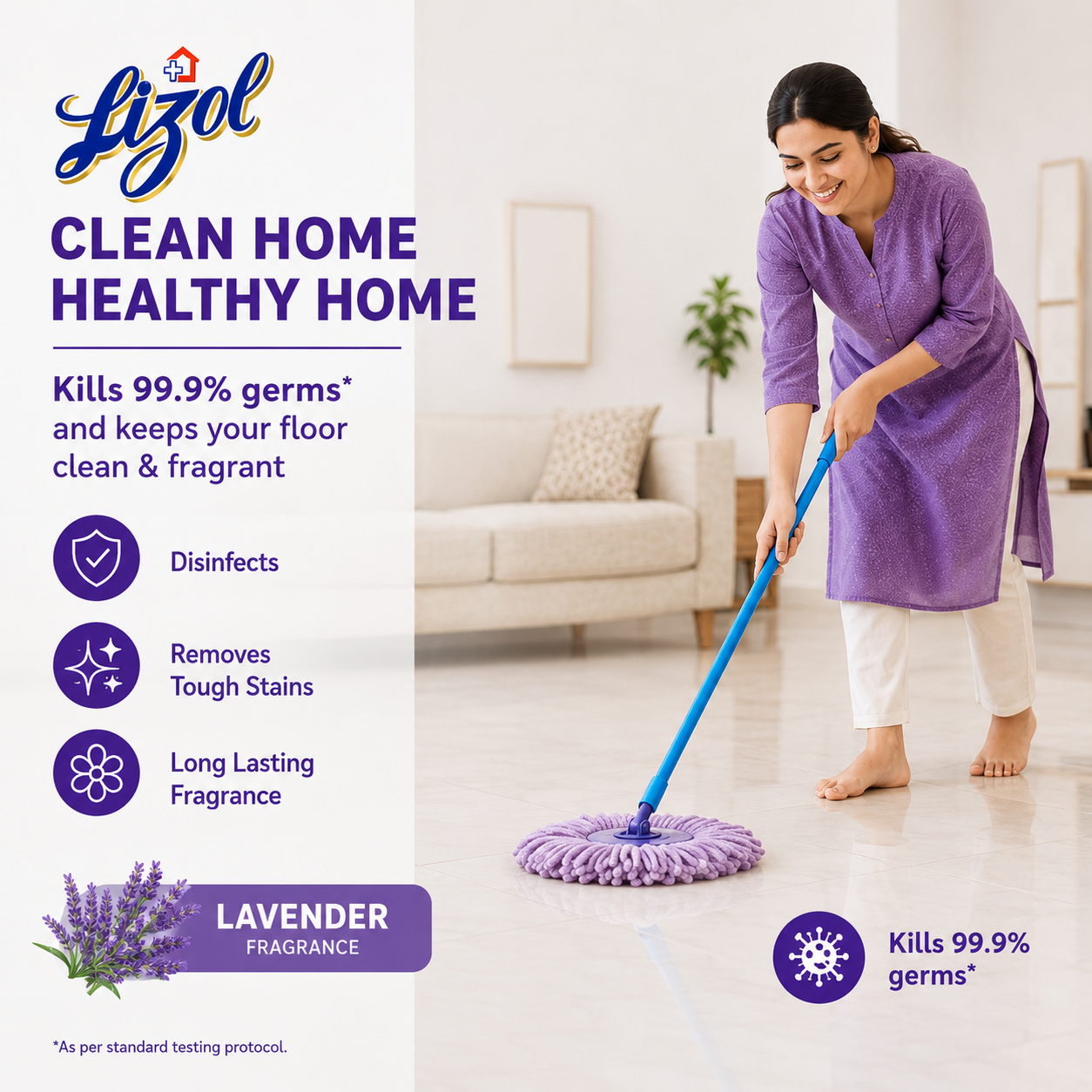 Lizol Disinfectant Surface & Floor Cleaner Liquid – Lavender, 2L + Free 500ml | Home Hygiene Cleaner - Image 6