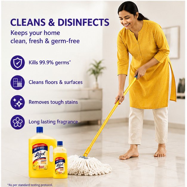 Lizol Disinfectant Surface & Floor Cleaner Liquid – Citrus Fresh, 2L | Home Hygiene & Cleaning - Image 2