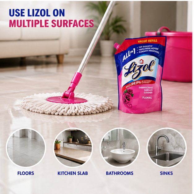Lizol All In One Disinfectant Surface Cleaner Liquid - Floral, 1.8 L Refill Pack - Image 2