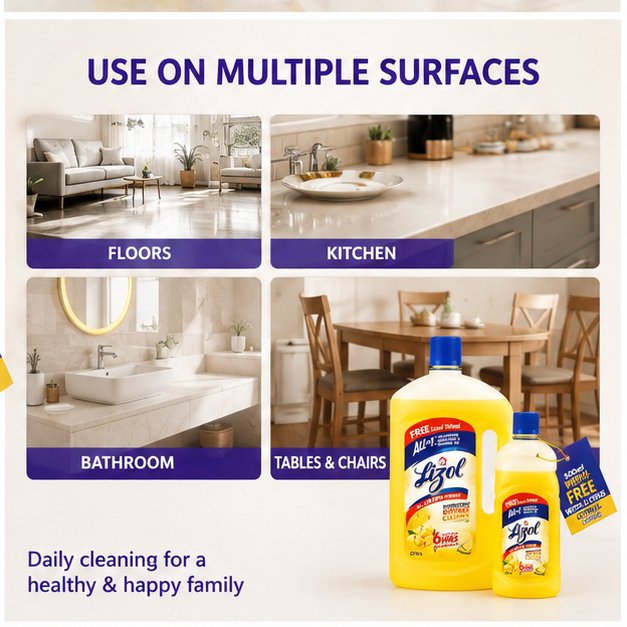 Lizol Disinfectant Surface & Floor Cleaner Liquid – Citrus Fresh, 2L | Home Hygiene & Cleaning - Image 3