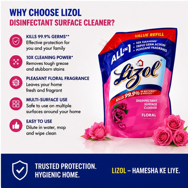 Lizol All In One Disinfectant Surface Cleaner Liquid - Floral, 1.8 L Refill Pack - Image 3
