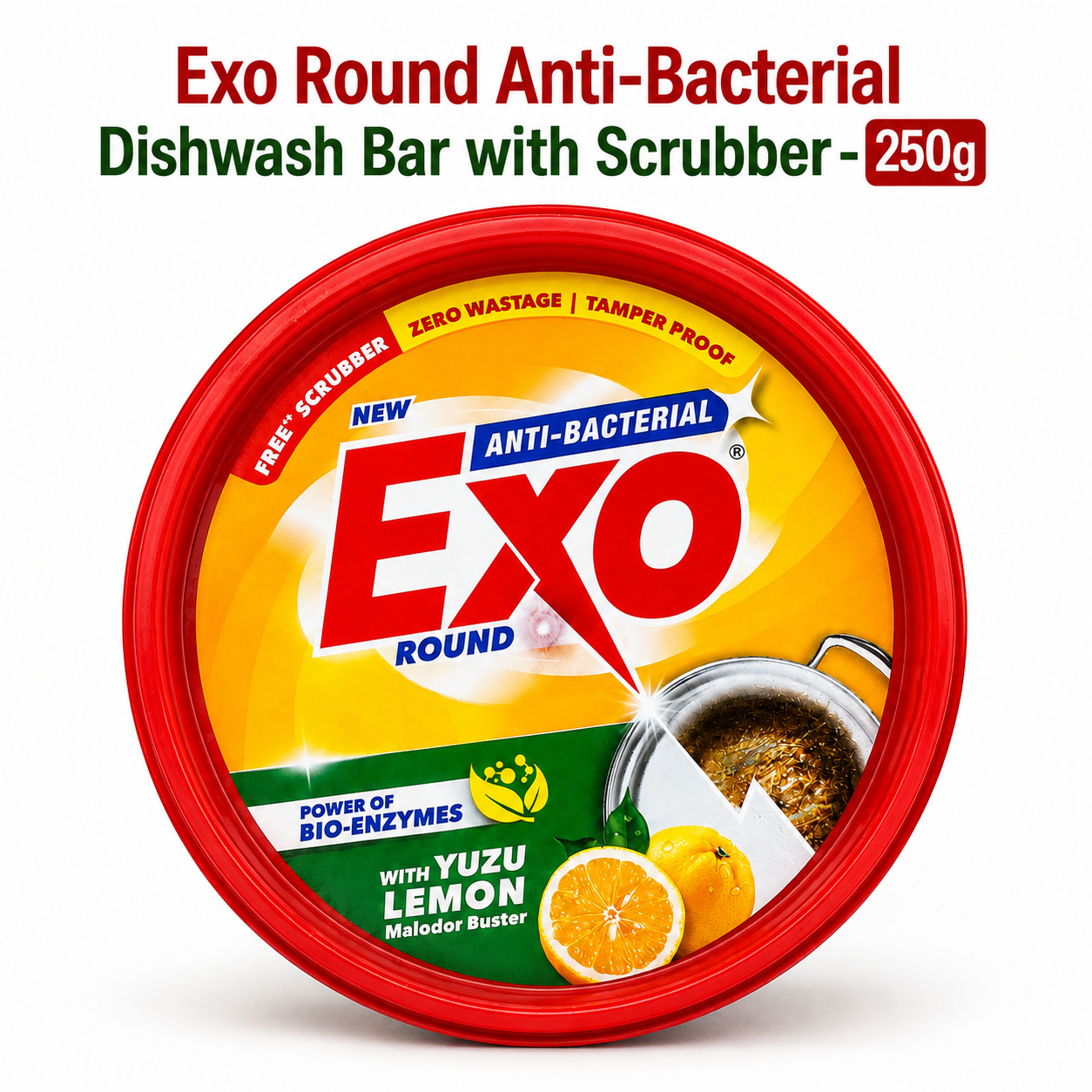 Exo Anti-Bacterial Round Dishwash Bar, 250g | Powerful Utensil & Dish Cleaner