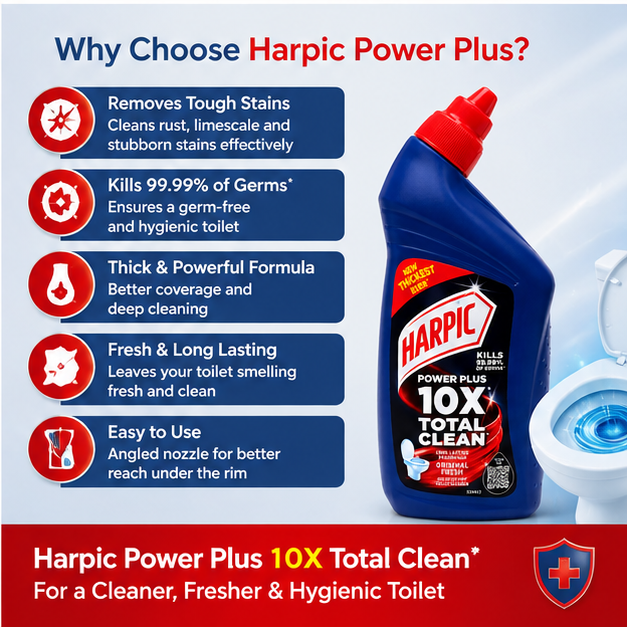 Harpic Disinfectant Toilet Cleaner Original Power Plus, 500ml | Powerful Bathroom & Toilet Cleaner - Image 3