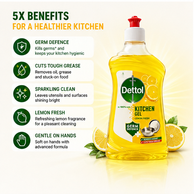 Dettol Kitchen Dish & Slab Gel | Multipurpose Kitchen, Dish & Surface Cleaner - Image 3