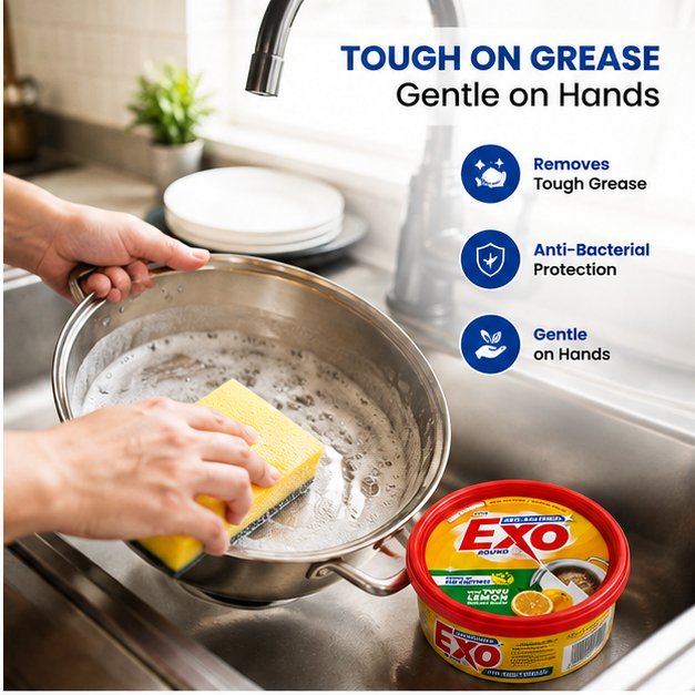 Exo Anti-Bacterial Round Dishwash Bar, 250g | Powerful Utensil & Dish Cleaner - Image 3