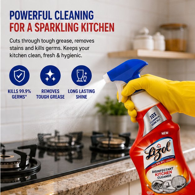 Lizol Kitchen Power Liquid Spray Kitchen Cleaner, 450ml | Powerful Grease & Surface Cleaner - Image 2