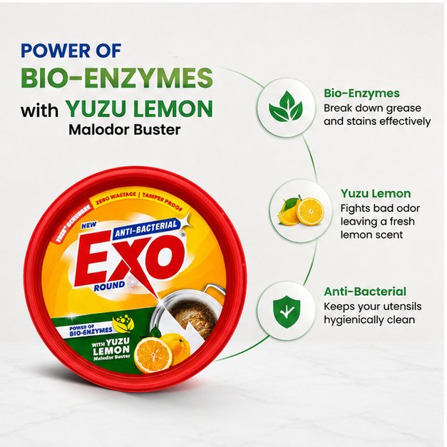Exo Anti-Bacterial Round Dishwash Bar, 250g | Powerful Utensil & Dish Cleaner - Image 4