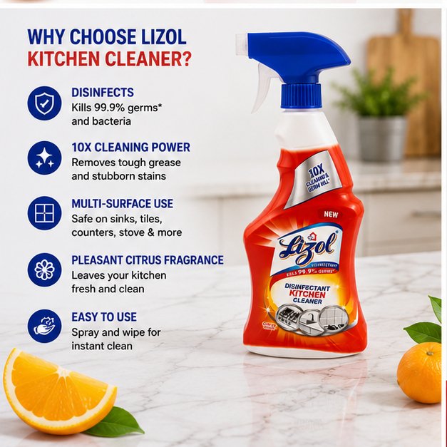Lizol Kitchen Power Liquid Spray Kitchen Cleaner, 450ml | Powerful Grease & Surface Cleaner - Image 4