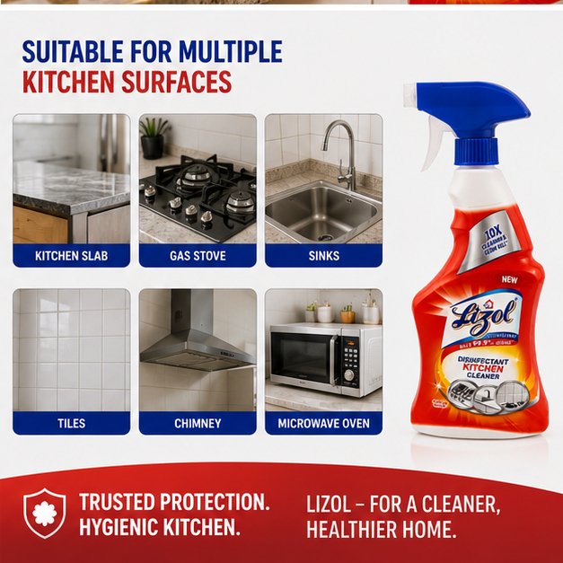 Lizol Kitchen Power Liquid Spray Kitchen Cleaner, 450ml | Powerful Grease & Surface Cleaner - Image 3